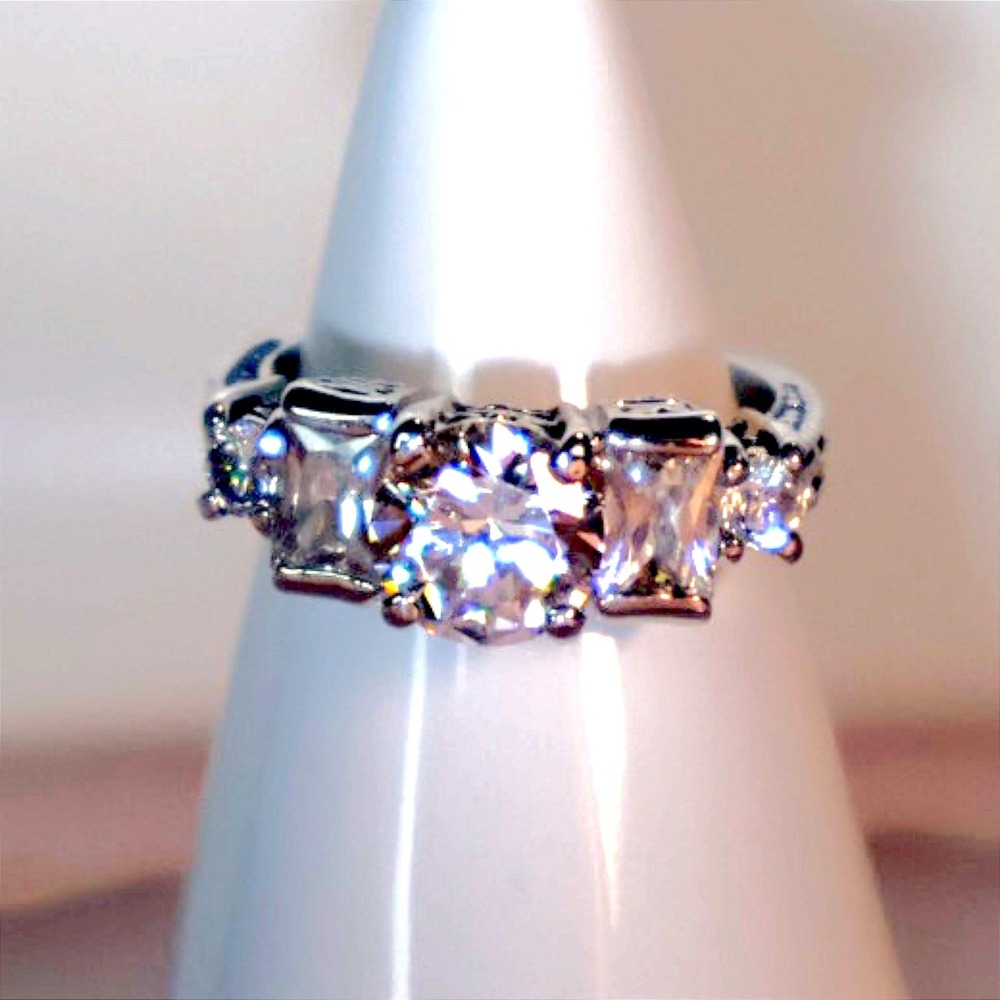 Swarovski Crystal Ring Size 8 Sterling Silver Overlay Brass Five Stone NEW NWT